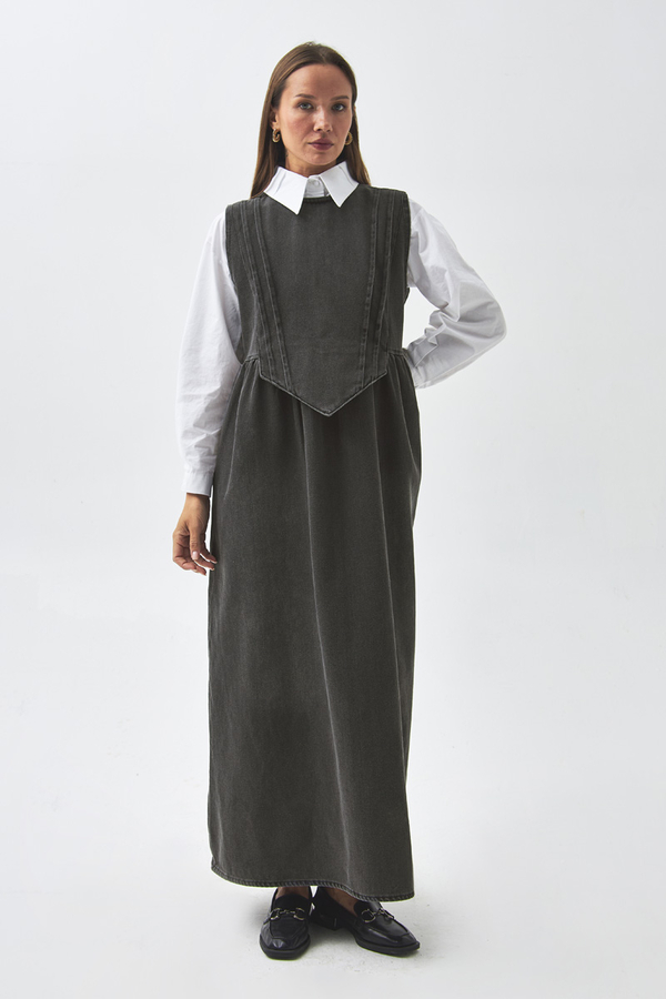 Nervürlü Denim Jile Siyah - 4