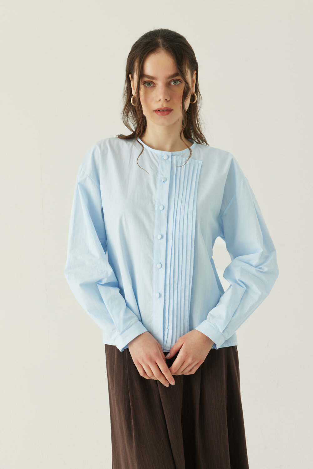 Nervürlü Düşük Kol Gömlek Bebe Mavisi 