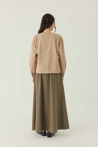 Nervürlü Düşük Kol Gömlek Bej - 3