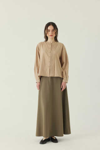 Nervürlü Düşük Kol Gömlek Bej - 4
