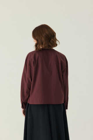 Nervürlü Düşük Kol Gömlek Bordo - 3
