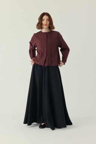 Nervürlü Düşük Kol Gömlek Bordo - 5