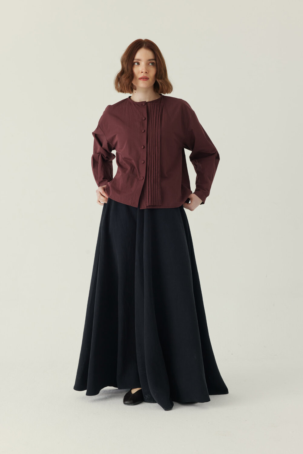 Nervürlü Düşük Kol Gömlek Bordo - 5