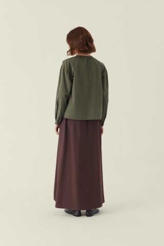 Nervürlü Düşük Kol Gömlek Haki - 3