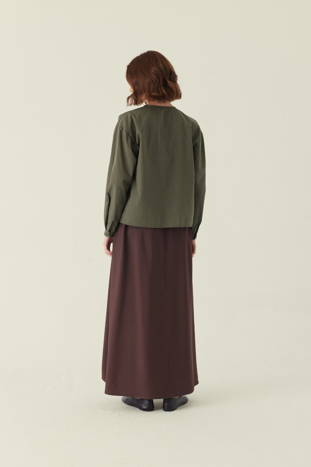 Nervürlü Düşük Kol Gömlek Haki - 3