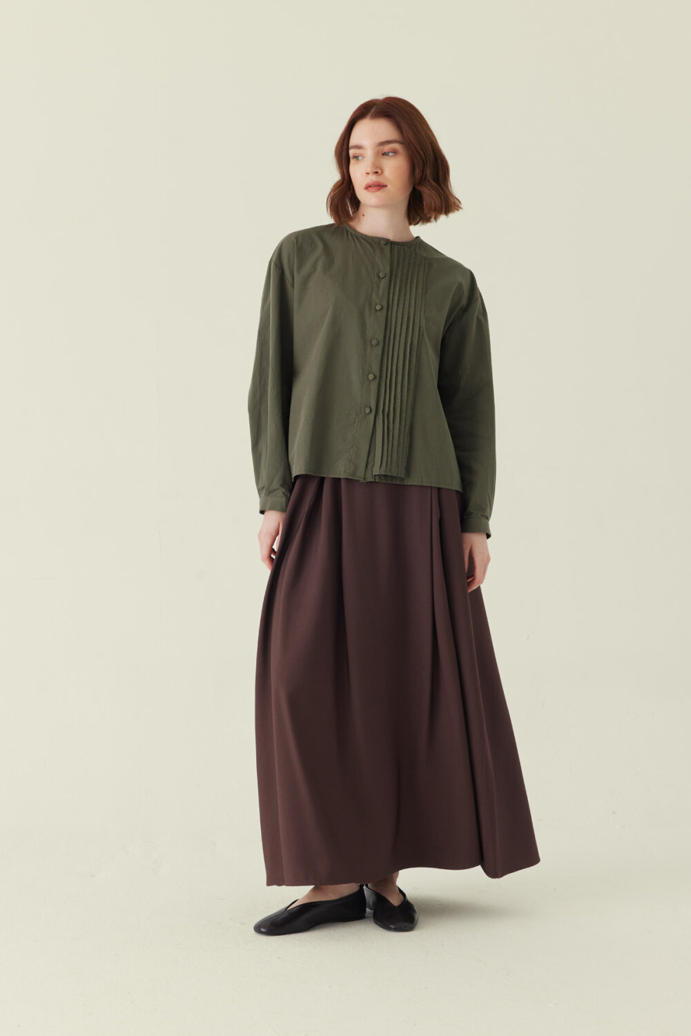 Nervürlü Düşük Kol Gömlek Haki - 4