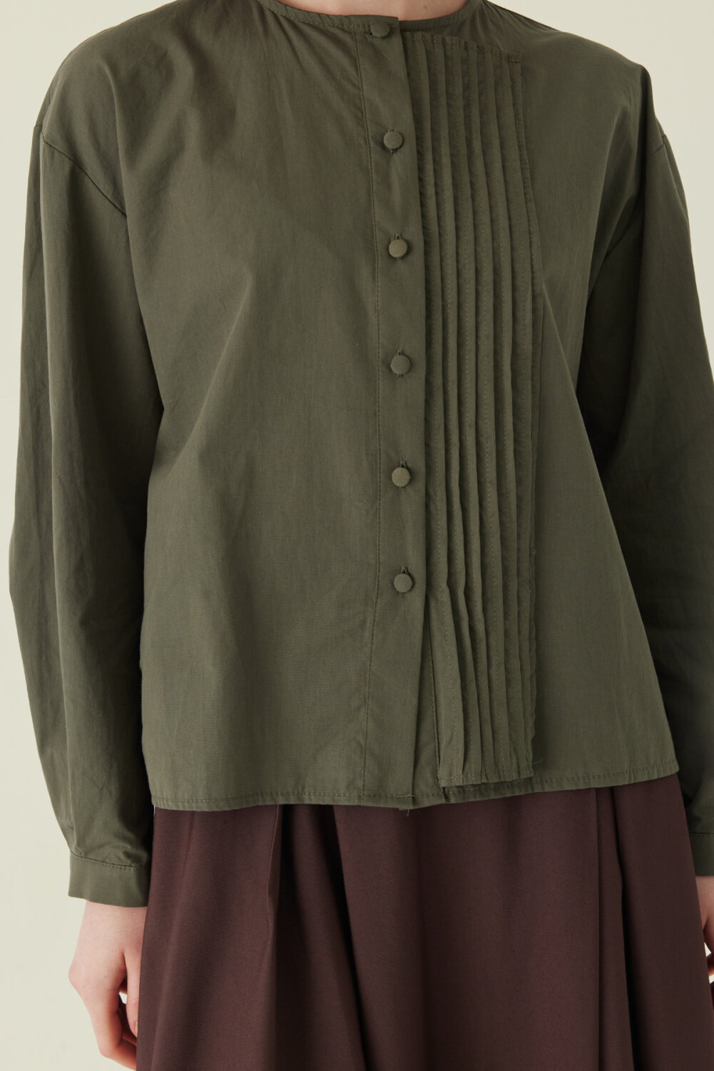 Nervürlü Düşük Kol Gömlek Haki (1)