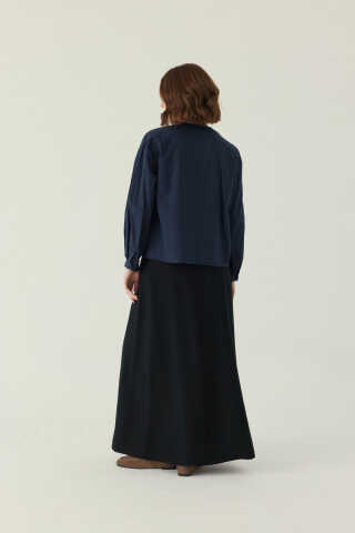 Nervürlü Düşük Kol Gömlek Lacivert - 2