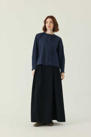 Nervürlü Düşük Kol Gömlek Lacivert - 3