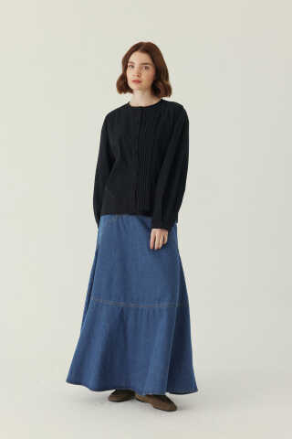 Nervürlü Düşük Kol Gömlek Siyah - 3