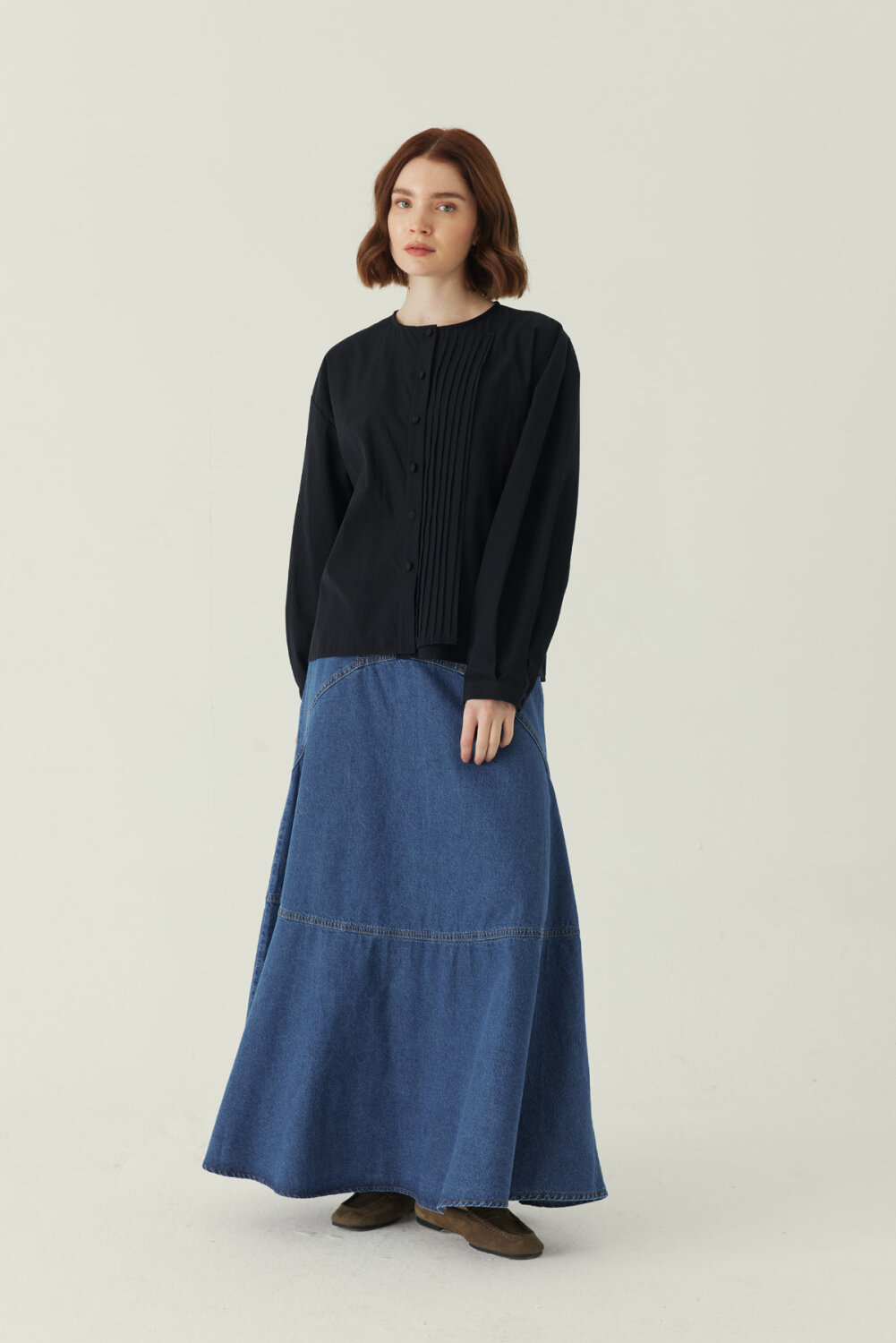 Nervürlü Düşük Kol Gömlek Siyah - 3