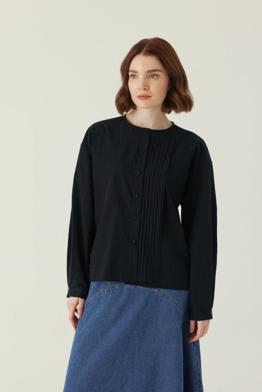 Nervürlü Düşük Kol Gömlek Siyah 