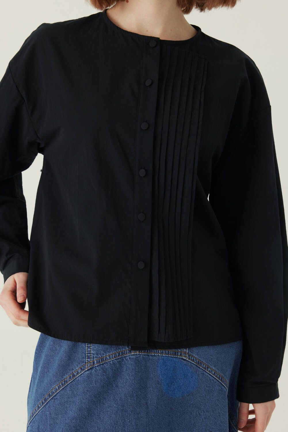 Nervürlü Düşük Kol Gömlek Siyah - 2