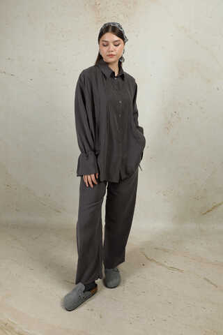 Nervürlü Gömlek Takım Füme - 3