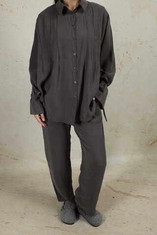 Nervürlü Gömlek Takım Füme - 4