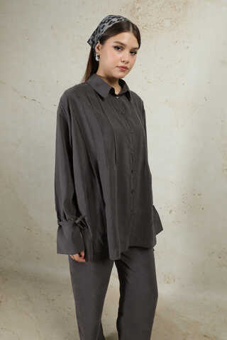 Nervürlü Gömlek Takım Füme - 6