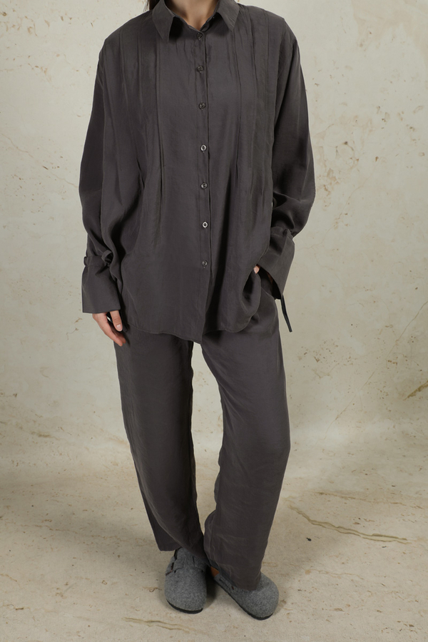 Nervürlü Gömlek Takım Füme - 4