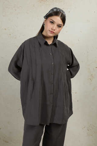 Nervürlü Gömlek Takım Füme - 2