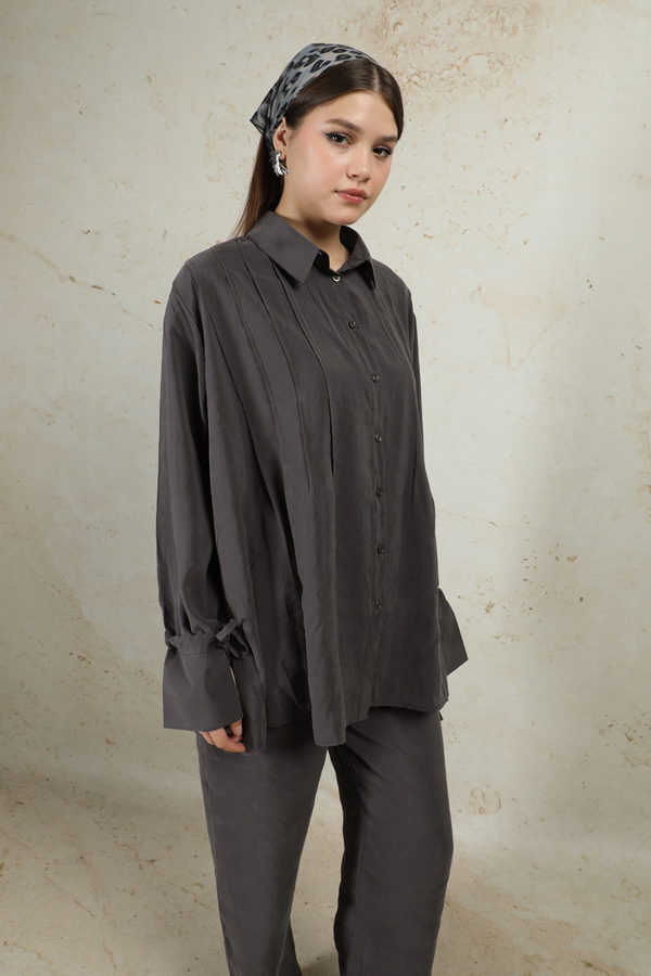 Nervürlü Gömlek Takım Füme - 6