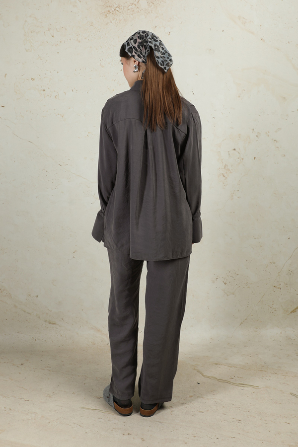 Nervürlü Gömlek Takım Füme - 7