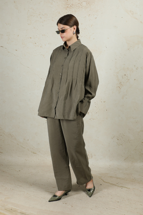 Nervürlü Gömlek Takım Haki - 3