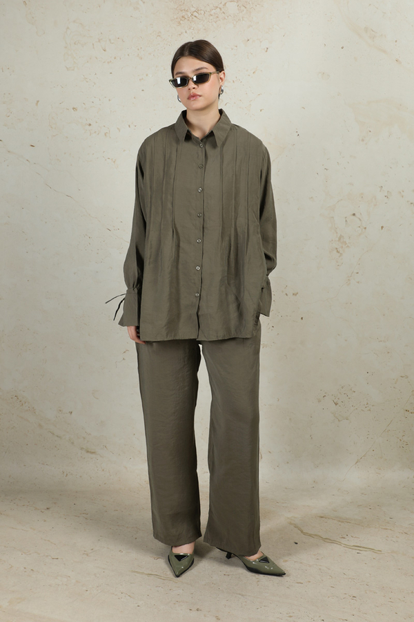 Nervürlü Gömlek Takım Haki - 2