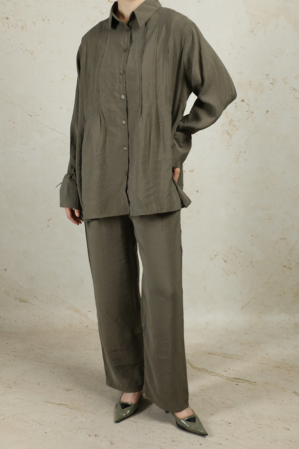 Nervürlü Gömlek Takım Haki - 4