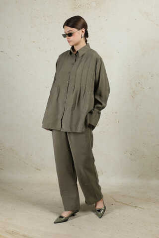 Nervürlü Gömlek Takım Haki - 3