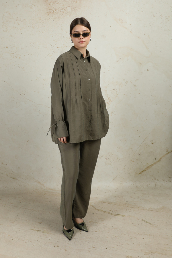 Nervürlü Gömlek Takım Haki - 6