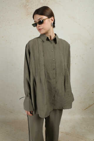 Nervürlü Gömlek Takım Haki - 1