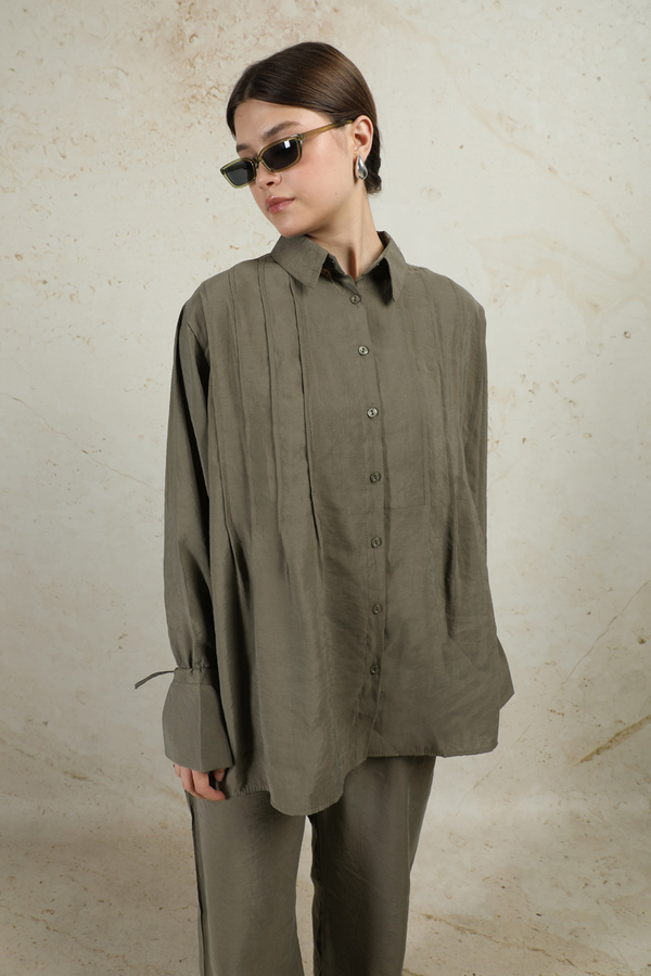 Nervürlü Gömlek Takım Haki