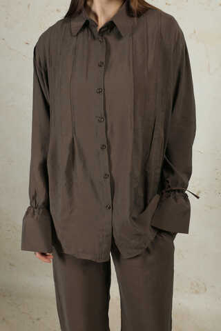 Nervürlü Gömlek Takım Kahverengi - 4