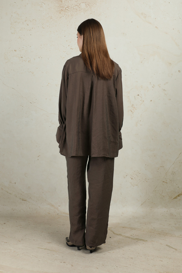 Nervürlü Gömlek Takım Kahverengi - 7