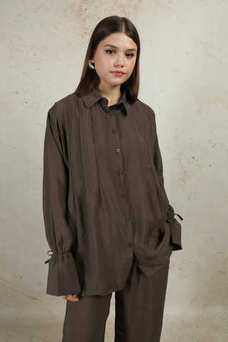 Nervürlü Gömlek Takım Kahverengi - 2