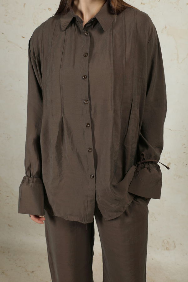 Nervürlü Gömlek Takım Kahverengi - 4