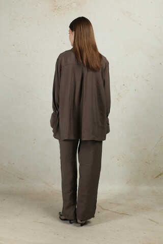 Nervürlü Gömlek Takım Kahverengi - 7