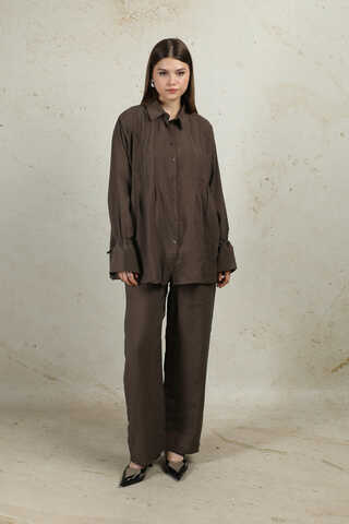 Nervürlü Gömlek Takım Kahverengi - 3