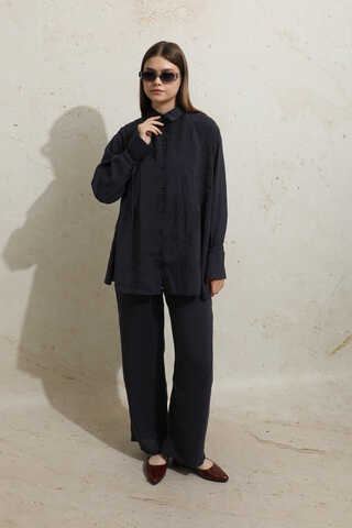 Nervürlü Gömlek Takım Koyu Lacivert - 4