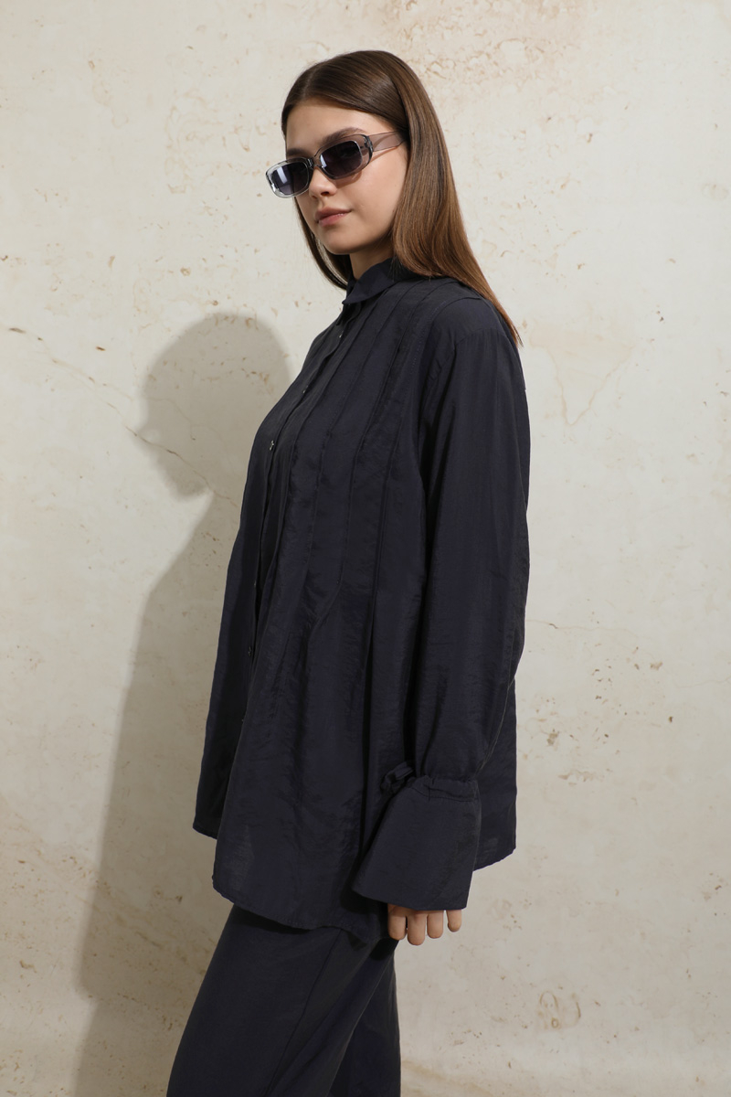 Nervürlü Gömlek Takım Koyu Lacivert