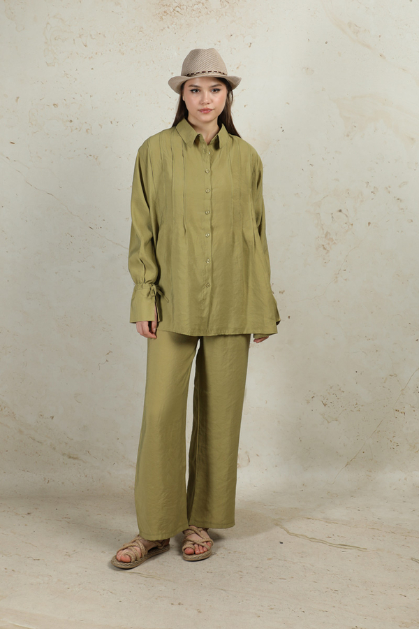 Nervürlü Gömlek Takım Yağ Yeşili - 2