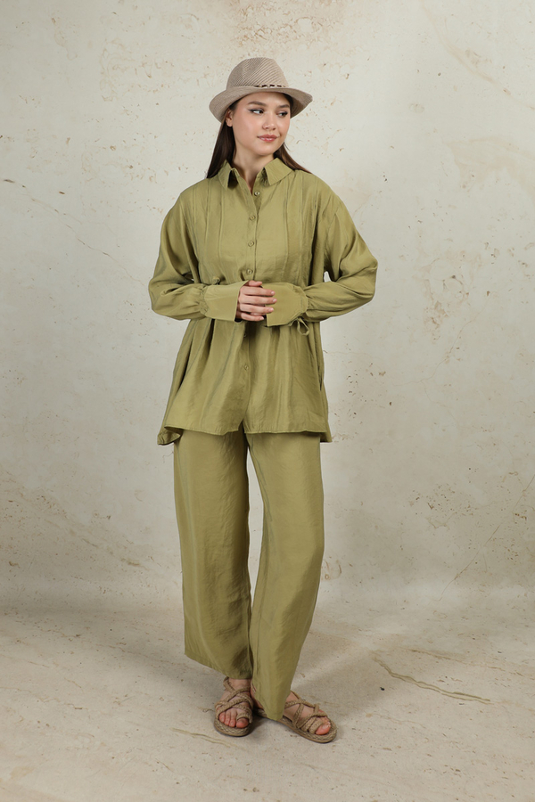 Nervürlü Gömlek Takım Yağ Yeşili - 3