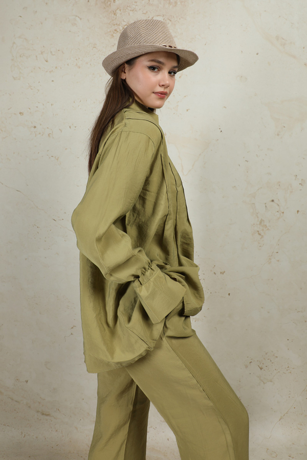 Nervürlü Gömlek Takım Yağ Yeşili - 4