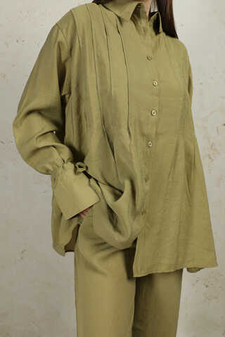 Nervürlü Gömlek Takım Yağ Yeşili - 1