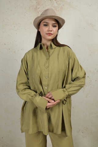 Nervürlü Gömlek Takım Yağ Yeşili - 5