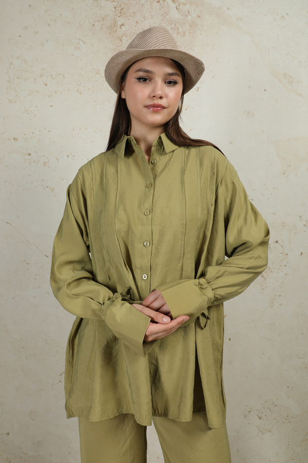 Nervürlü Gömlek Takım Yağ Yeşili - 5