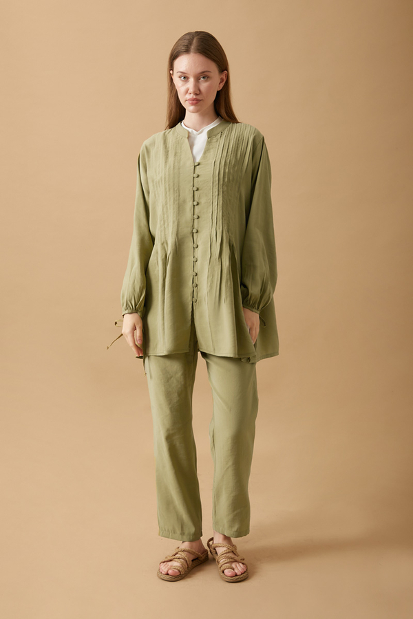 Nervürlü Pantolon Takım Açık Yeşil - 2