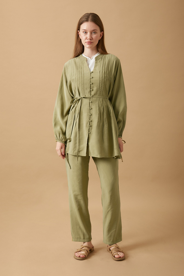 Nervürlü Pantolon Takım Açık Yeşil - 1