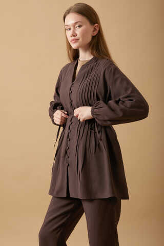 Nervürlü Pantolon Takım Kahverengi - 3