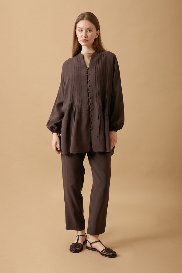 Nervürlü Pantolon Takım Kahverengi - 2