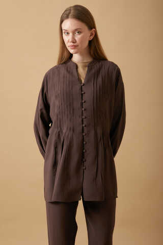 Nervürlü Pantolon Takım Kahverengi - 1